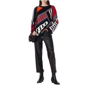 KOCHE PATCHWORK TEXTURED OVERSIZED COTTON CASHMERE SWEATER SIZE SMALL